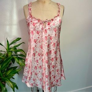 💕LA Intimates Pink Hearts Slip Mini Dress with Ruffle Neckline - Size Medium💕
